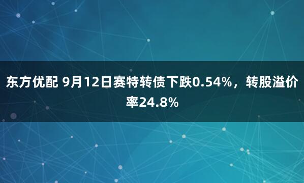 东方优配 9月12日赛特转债下跌0.54%，转股溢价率24.8%